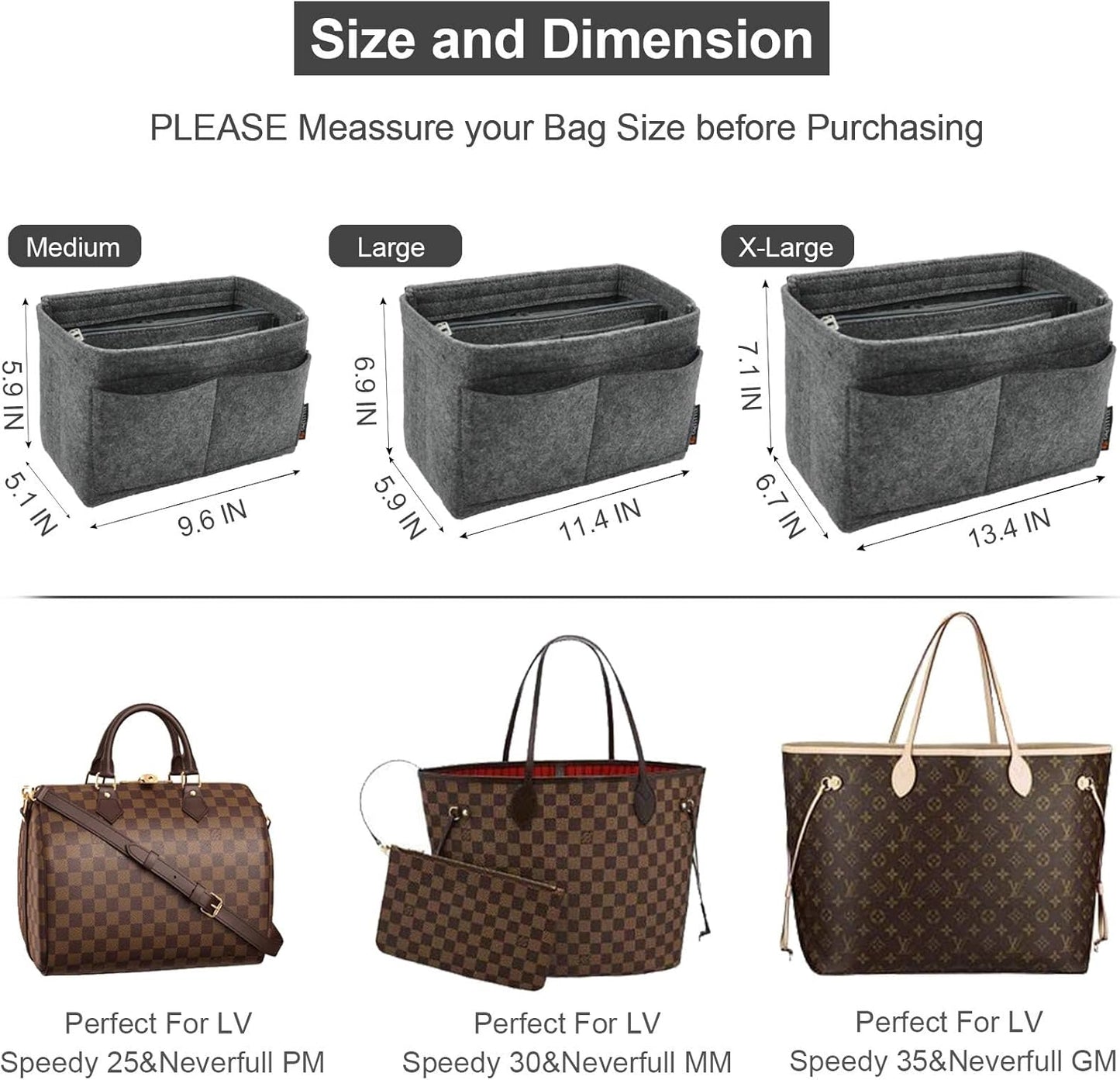 OMYSTYLE Purse Organizer Insert, Felt Tote Bag Organizer Insert with 5 Sizes, Handbag Dividers for Inside Purse, Compatible with Longchamp, Neverful, Speedy and More