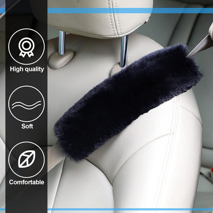 Boao 4 Pack Faux Sheepskin Car Seat Belt Pads Seatbelt Protector Soft Seat Belt Shoulder Strap Cover Comfort Harness Pad(Black, 9.9 Inch)