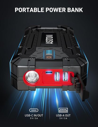 AstroAI S8 Ultra Car Jump Starter, 4000A Safe 12V Battery Booster Pack (All Gas/12L Diesel), Portable Jump Box with Smart Jumper Cables, Type-C/USB, LED Flashlight, Rugged Protection & Storage Bag
