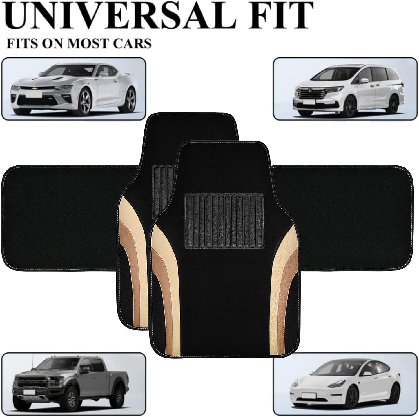 CAR PASS Leather Waterproof Sporty Car Floor Mats Carpet,Universal Automotive Floor Mat Fit for Sedans, Cars, Mid Trucks, Vans, SUV, Set of 4 (Black and Gray)