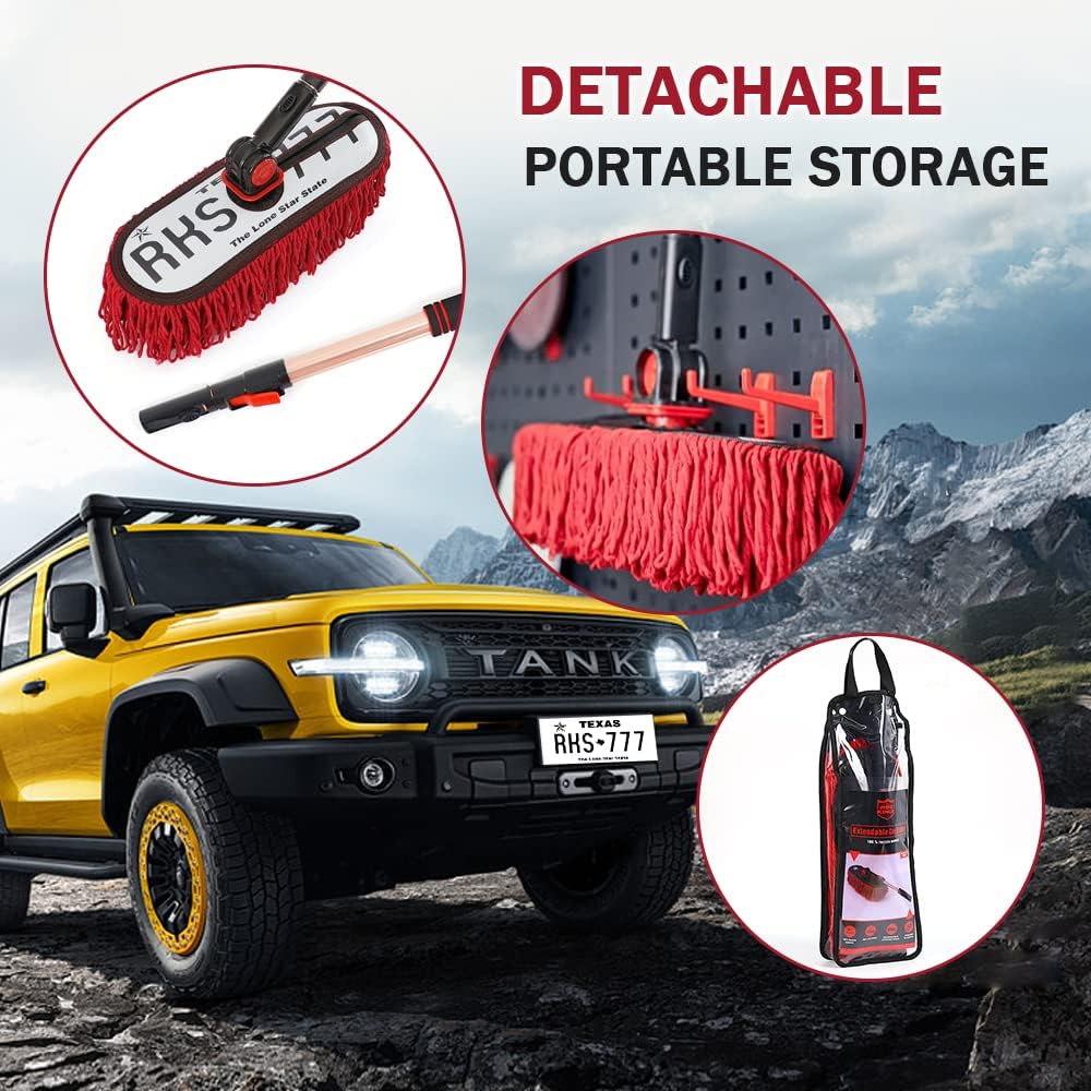 Car Duster Exterior Scratch Free Extendable Handle,Wax Cotton Hair Auto Brush Kit for Truck,SUV,RV and Motorcycle,Duster for Cleaning，No Lint（The Long Star State Designer License Plate）
