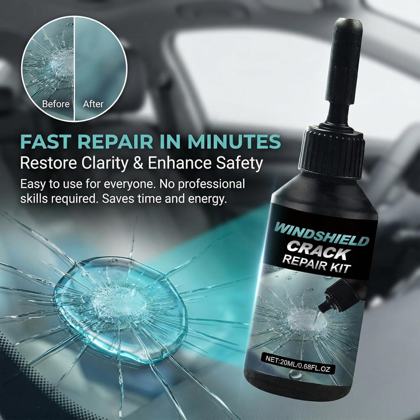 Windshield Crack Repair Kit 2 Packs, Car Windshield Crack Repair Kit with Glass Repair Liquid for Cracks and Chips, 2026 New Universal Cracks Glass Repair Kit for All Types