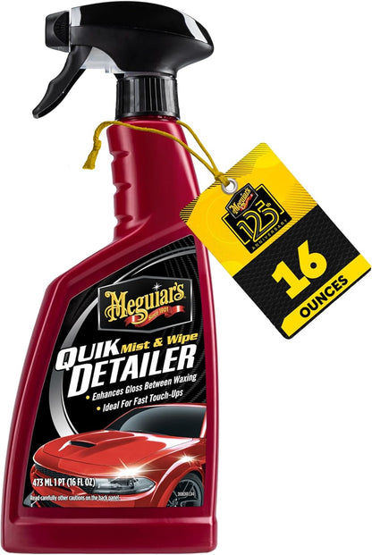 Meguiar's Quik Detailer Mist & Wipe - Easy to Use Car Spray Detailer Lifts Light Dust, Fingerprints, Smudges, and Fresh Contaminants - Perfect to Enhance Shine and Protection Between Washes, 16 Oz