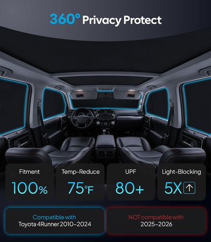 Wigoo 2026 Upgrade 8PCS Full Set Window Sunshade for Toyota 4Runner 2010-2024 [7-Layer Cooler & Blacker, Ice-Crystal Tech] with Windshield for Sun Block, Baby, Camping, Privacy Napping, Relax