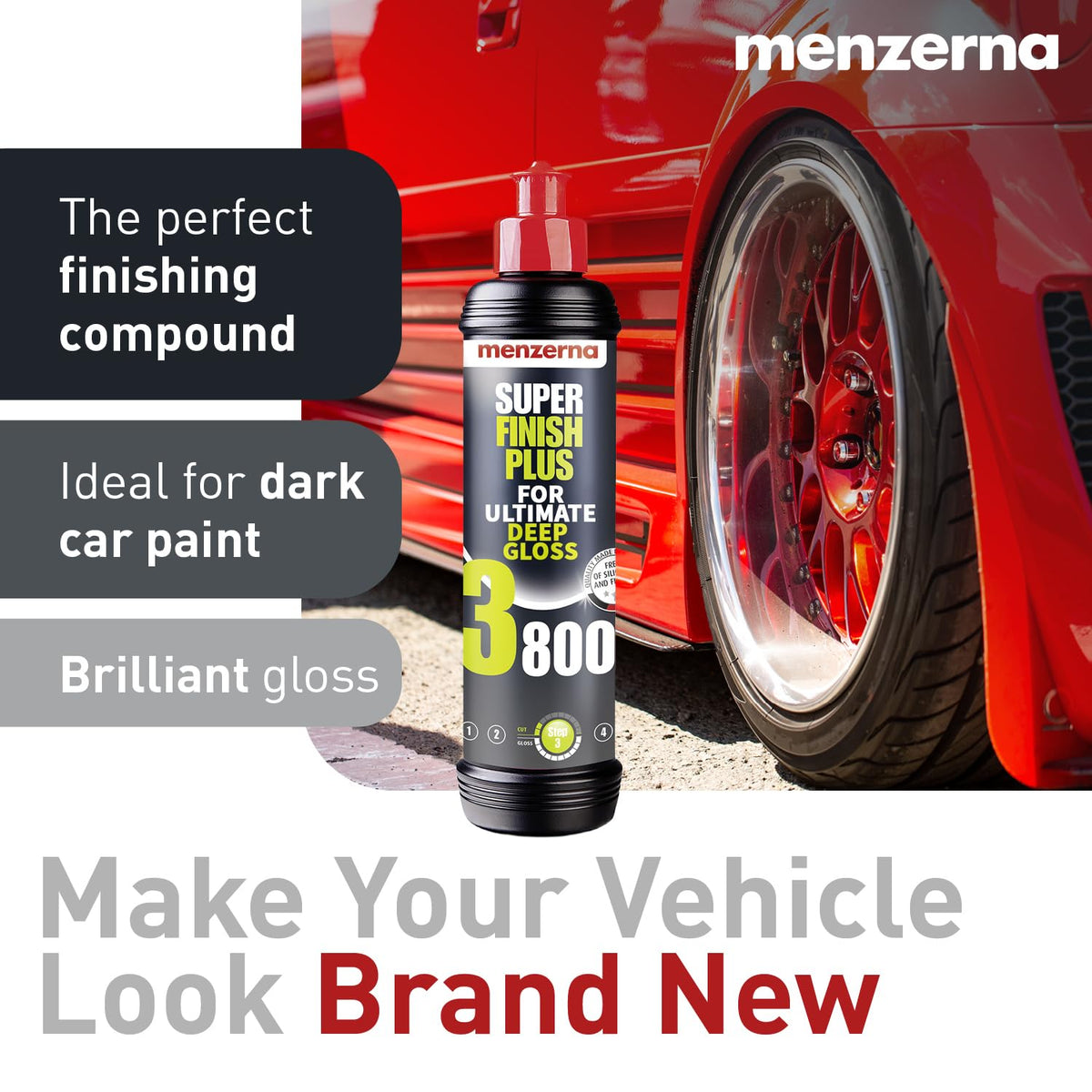 menzerna “Super Finish Plus 3800” Car Polishing I Deep Gloss Polish for a Perfect Mirror-Like Finish I Polishing Compound for Micro Scratches & Holograms on Cars & SUVs I Silicone Free I 8 fl oz.