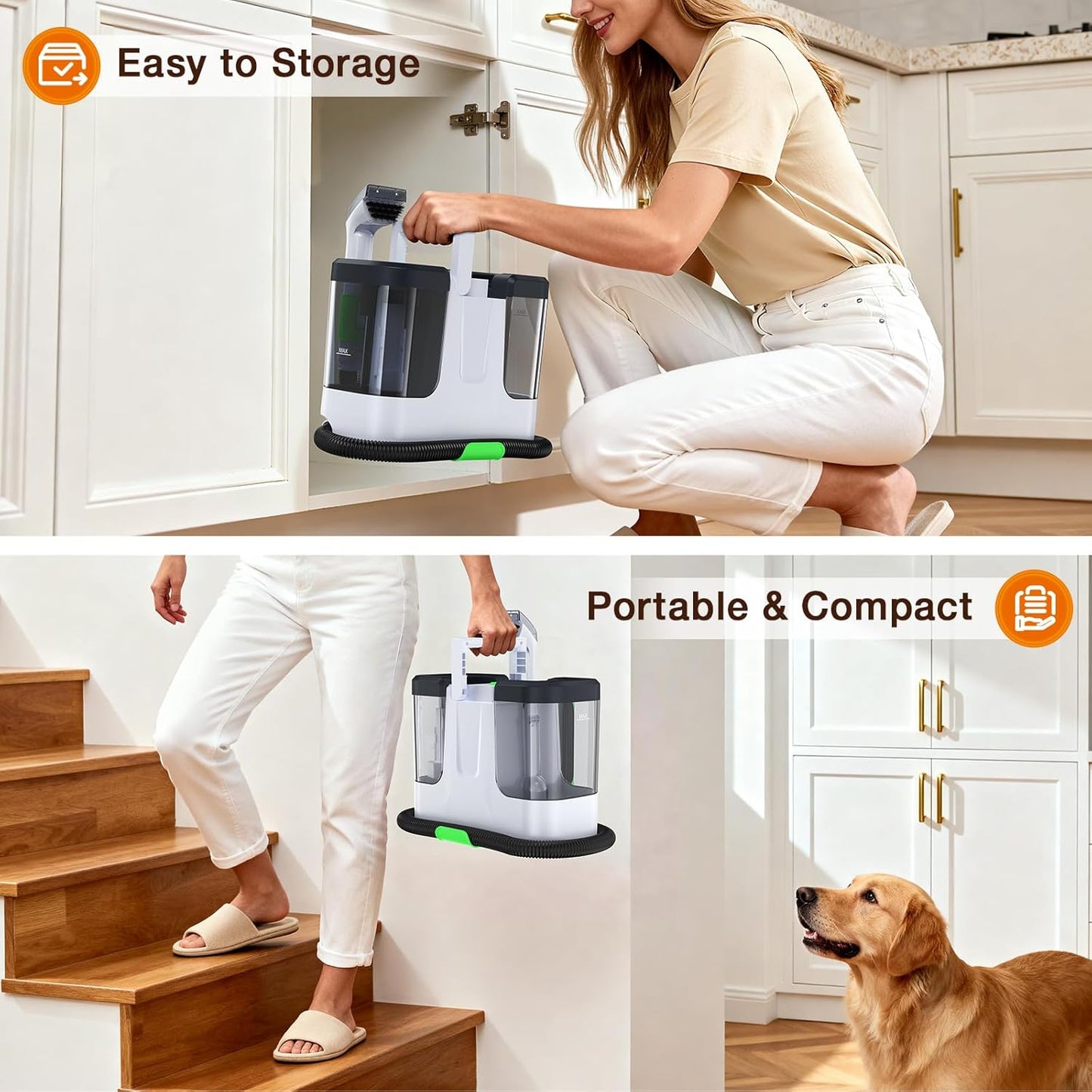 Portable Carpet & Upholstery Cleaner, 18Kpa Carpet Cleaner Machine for Deep Stain Removal, Spot Cleaner for Pet Accidents, Area Rugs, Stairs, Car Upholstery & Couches, Includes Tools & Self-Cleaning