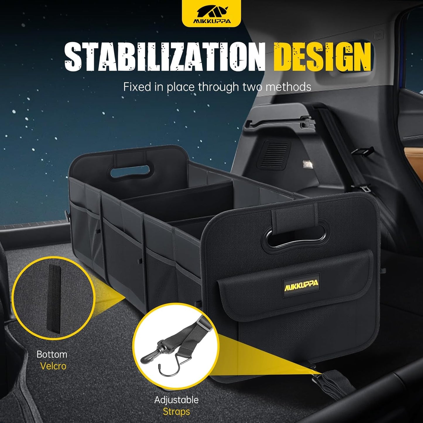MIKKUPPA Car Trunk Organizer - 70L Collapsible Trunk Organizer for Groceries, Car Storage Organizers for SUV Auto Truck Van with Non Slip Bottom (Black)