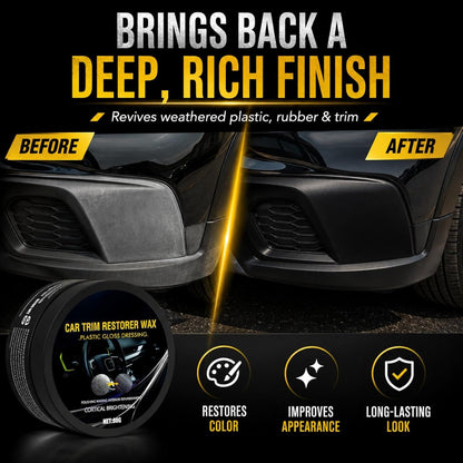 Plastic Restorer for Cars, Ceramic Coating Black Trim Restorer, Back to Black Plastic Polish for Interior Exterior Trim, Dashboard Cleaner with UV Protection, 80g with Sponge