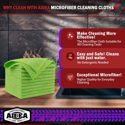 AIDEA Microfiber Cleaning Cloth, 50PK, Microfiber Towels for Cars, Premium Wash Cloths, Dusting Cloth Cleaning Rags, Absorbent Towels for SUVs, House, Kitchen, Window, Cleaning Supplies12×12"