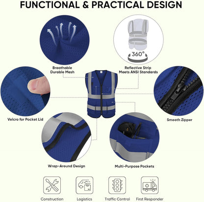TICONN Reflective Safety Vest High Visibility Class II Mesh Vest for Women & Men Meets ANSI Standards