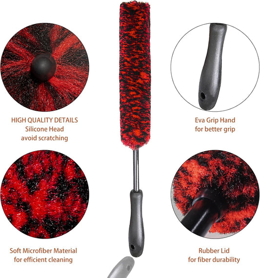 Metal Free Soft Wheel Cleaner Brush, Synthetic Wool Rim Cleaning Brush, Highly Water Absorption, Dense and Durable Tire Brush for Cleaning Wheels, Rims, Spokes, Fenders, Engines…