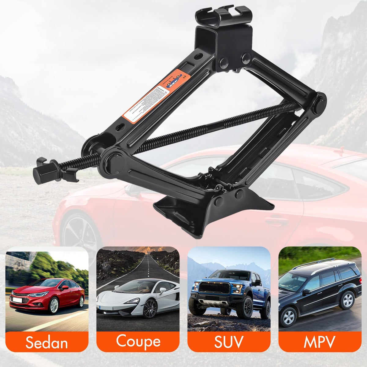 Scissor Car Jack 2 Ton (4409 lbs) Tire Changing Kit with Lug Wrench - Emergency Kit for Car, SUV, MPV
