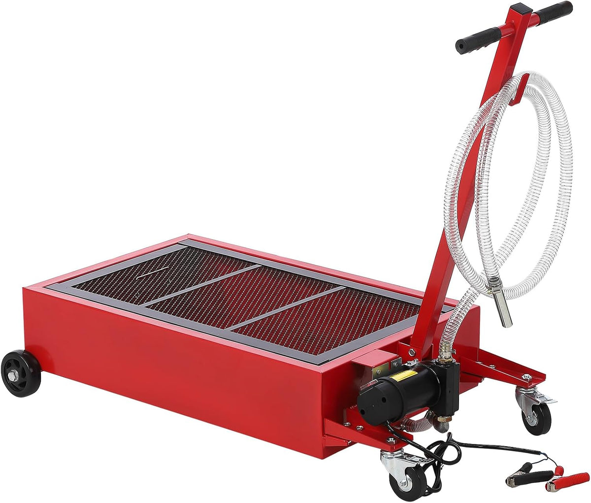 Garvee 20 gal Oil Drain Pan Oil Drain Tank, 76 L Low Profile Oil Drain Pan, Large Capacity Oil Change Pan with Manual Pump & T Foldable Hand and Wheels, 8 ft Hose Oil Drain Cart for Car, SUV, Trucks