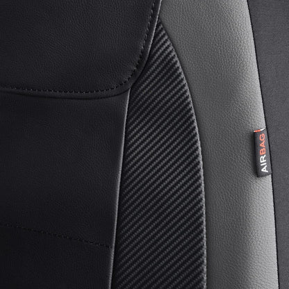 Flying Banner Carbon Fiber Leather Vehicle Seat Covers, Leopard Gray Black, Universal Fit - 8PCS