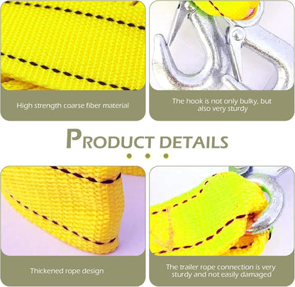 Car Tow Strap with Hooks, 20Ft Nylon Emergency Recovery Towing Strap, 30000 lbs Heavy Duty Reflective Tow Rope with Forged D-Ring Hooks, Cars Trucks Boat Emergency Accessories (Yellow)