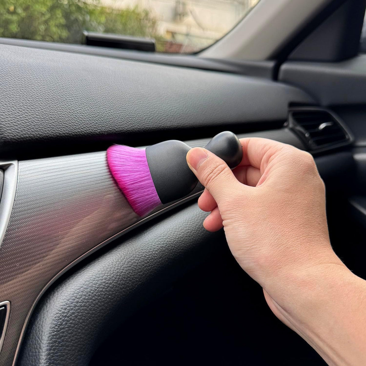 Car Detailing Brush, Soft Bristle Cleaning Brush, Scratch-Free Auto Duster Tool for Dashboard, Air Vents, Leather & Interior Cleaning (Black&Brown)