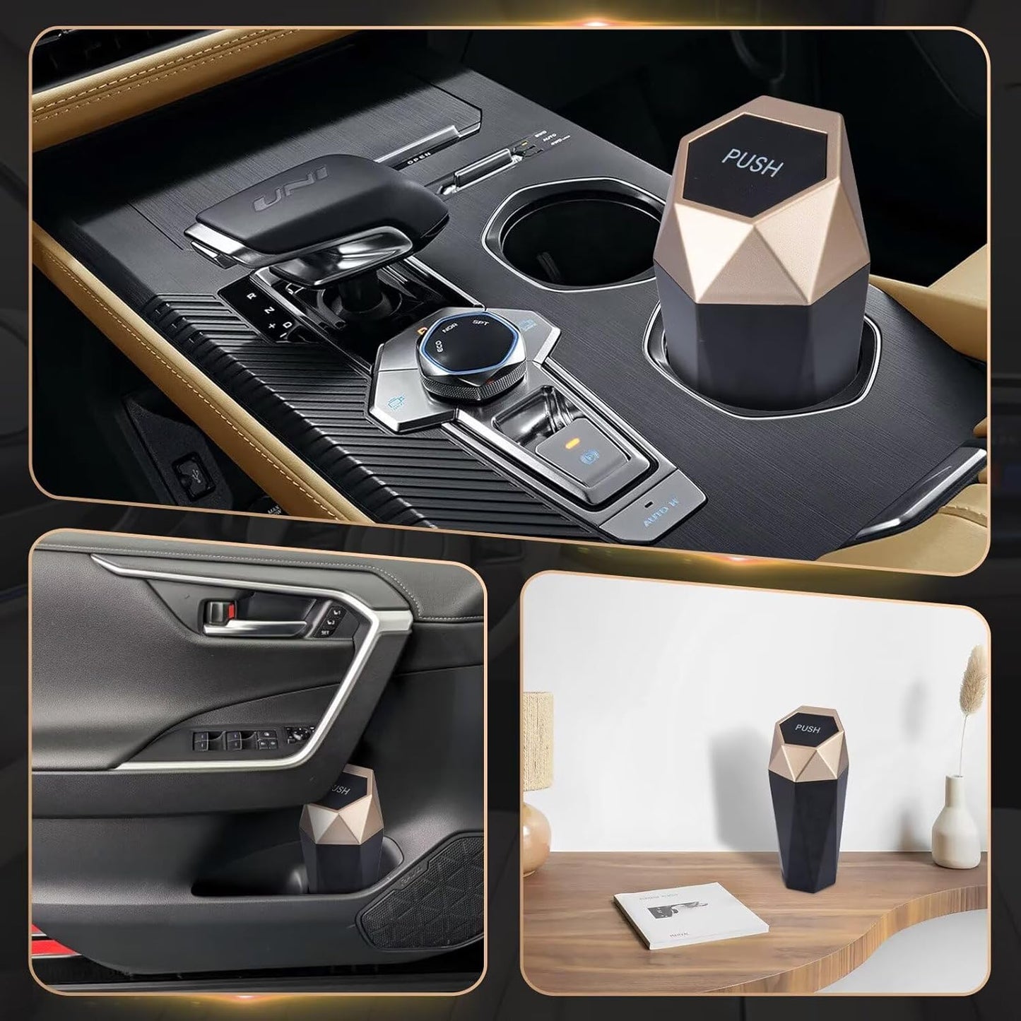 BFXM Car Trash Can, Car Trash Bin with Lid, Car Accessories for Women Interior, Car Garbage Can with Additional 2 ABS Hooks and 60pcs Trash Bags, Suitable for Home, Office, Car Organizer, Black