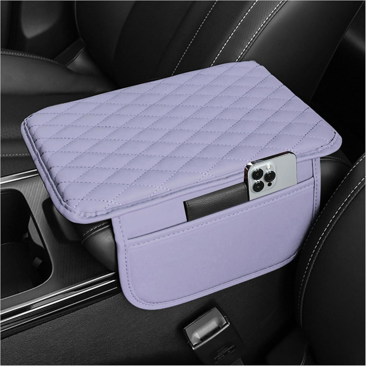 Stacool Upgraded Car Center Console Cover,Microfiber Leather Car Armrest Cover Cushion with 2 Storage Bags,Universal Car Armrest Storage Box (Black)
