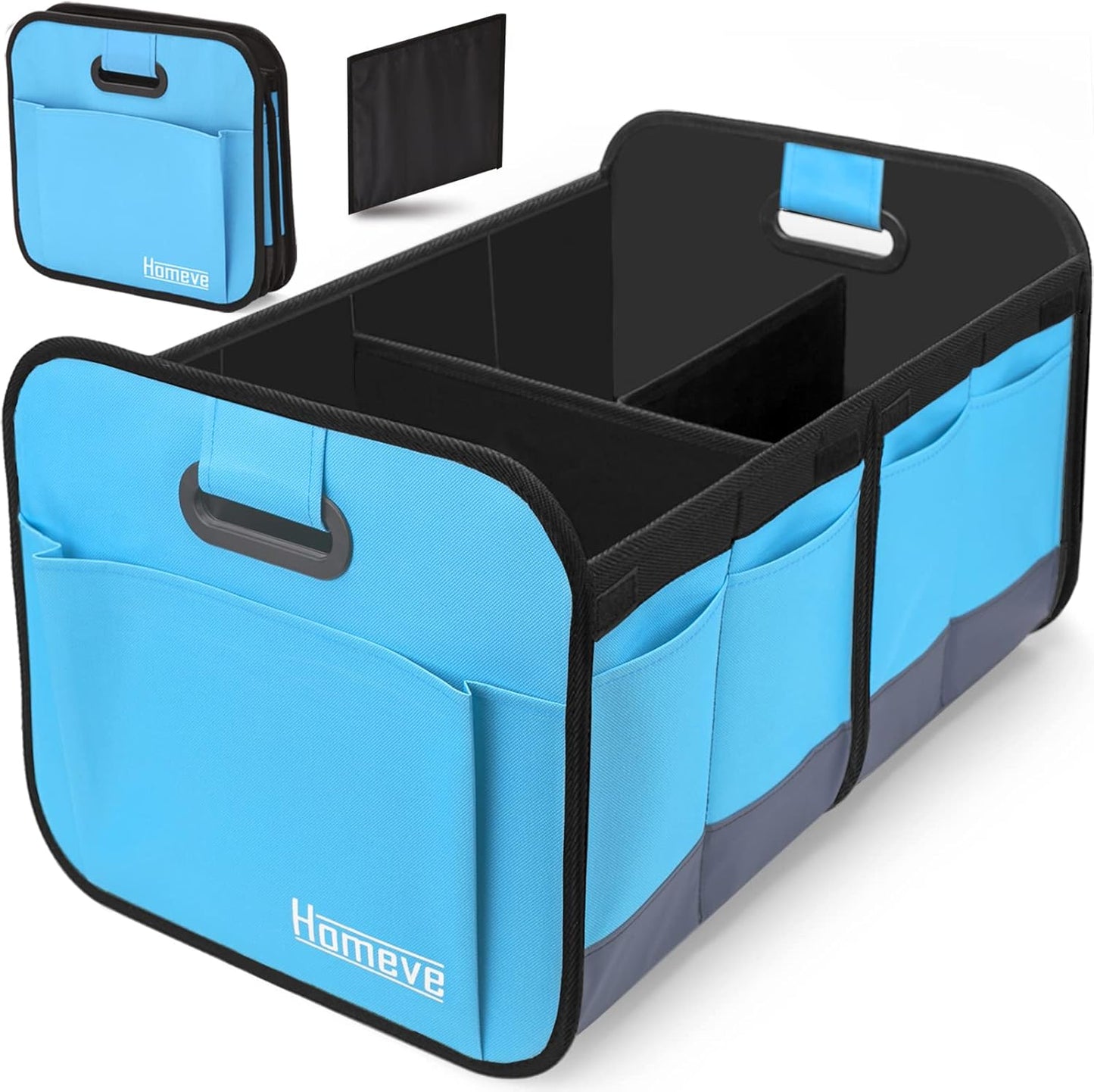 Homeve Car Trunk Organizer for SUV, 18.5Gal Large Capacity No-Sag Heavy Duty, Foldable Waterproof Anti-Slip Storage with 12 Pockets, Fit Sedan,Truck, Universal Car Accessories, Black, Large, 2 Compart