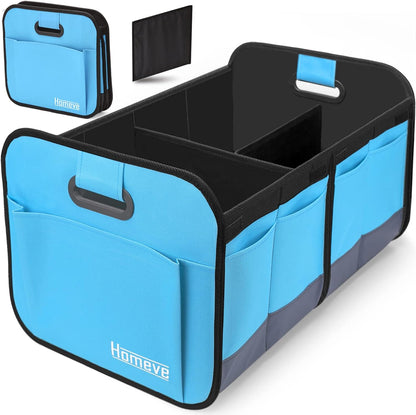 Homeve Car Trunk Organizer for SUV, 18.5Gal Large Capacity No-Sag Heavy Duty, Foldable Waterproof Anti-Slip Storage with 12 Pockets, Fit Sedan,Truck, Universal Car Accessories, Black, Large, 2 Compart