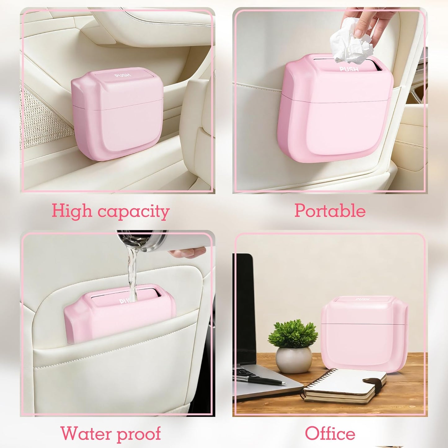 2 Packs Car Trash Can with Lid，Built-in Storage Garbage Bag，Leakproof Vehicle Trash，Car Accessories for Interior,Mini Garbage Bin for Automotive, Office, Kitchen,Bedroom，with 60pcs Trash Bags