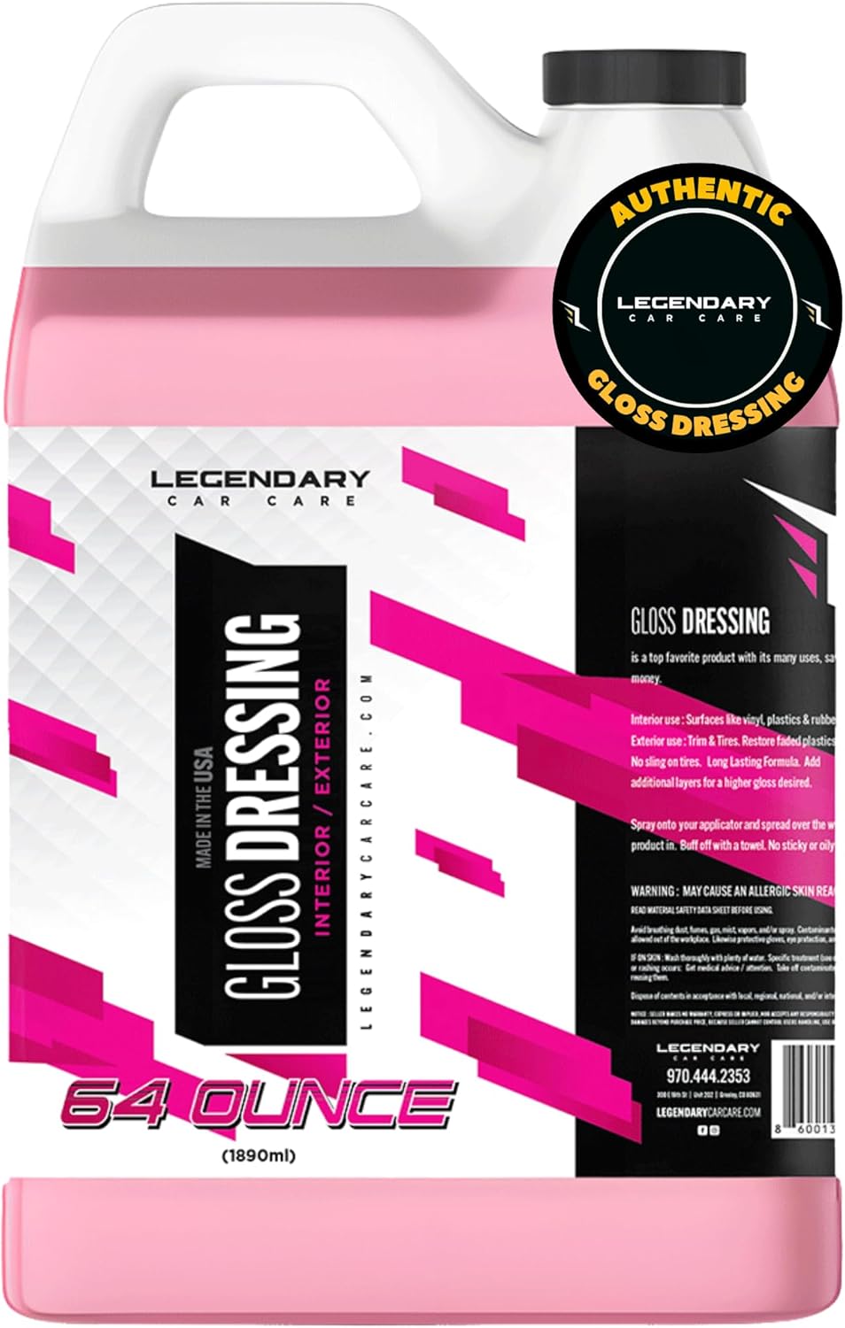 Legendary Gloss Dressing with Applicator 16oz - Tire Shine Spray & Plastic Restorer – Water Based & Non-Greasy Interior/Exterior Detailing Spray - Trim, Rubber, Vinyl & Plastic Restorer for Cars