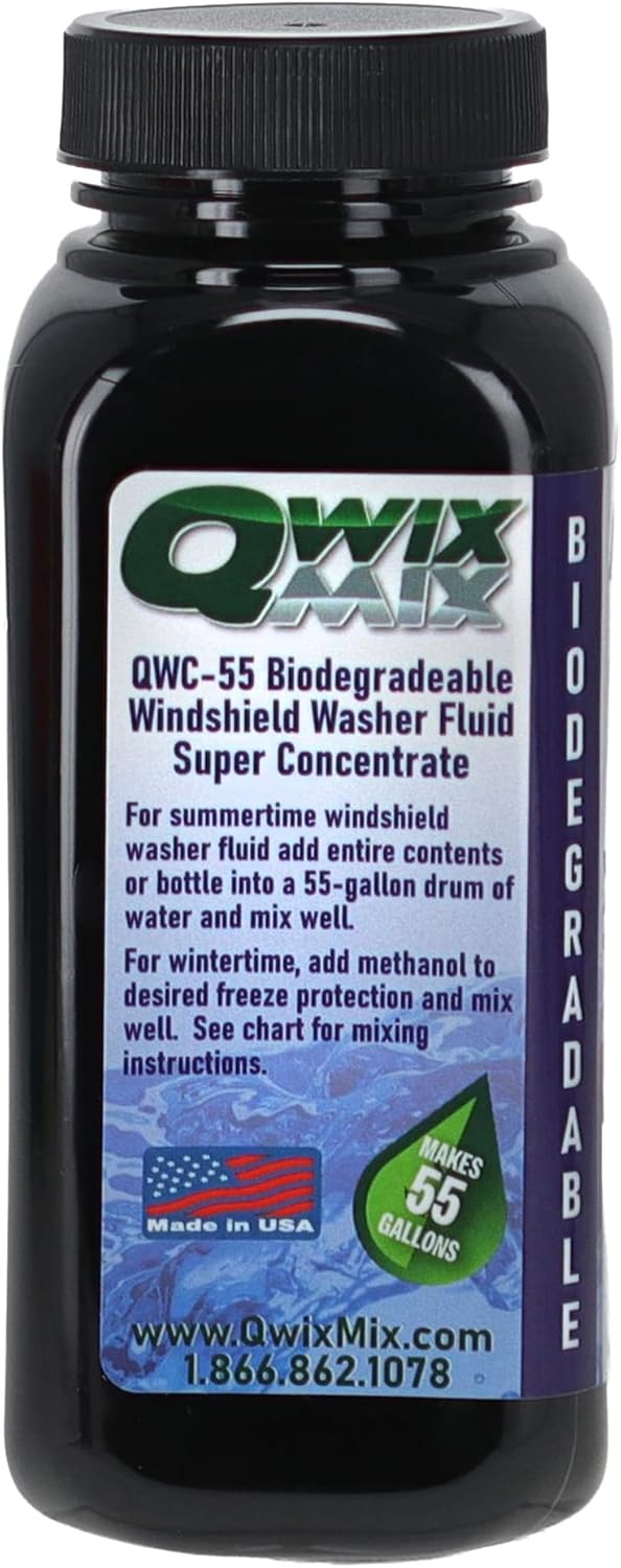 Qwix Mix Windshield Washer Fluid Concentrate, 1 Bottle Makes 32 Gallons, 1/4 oz. Makes 1 Gallon 100% Biodegradable