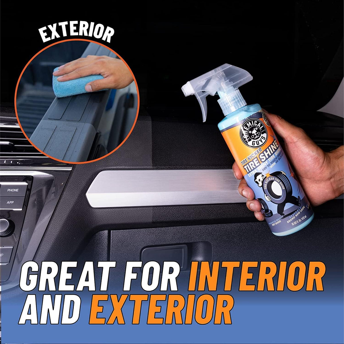Chemical Guys Tire Kicker Extra Glossy Tire Shine Spray, 16 fl oz | Includes foam applicator; works on rubber, vinyl and plastic; for cars, trucks, motorcycles, RVs and more
