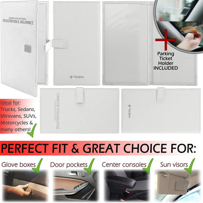 Auto Insurance and Registration Card Holder - Vehicle Glove Box Document Organizer - Car Essential Paperwork Holder for DMV, AAA, Contact Information Cards - Premium PU Leather Wallet Case - Black