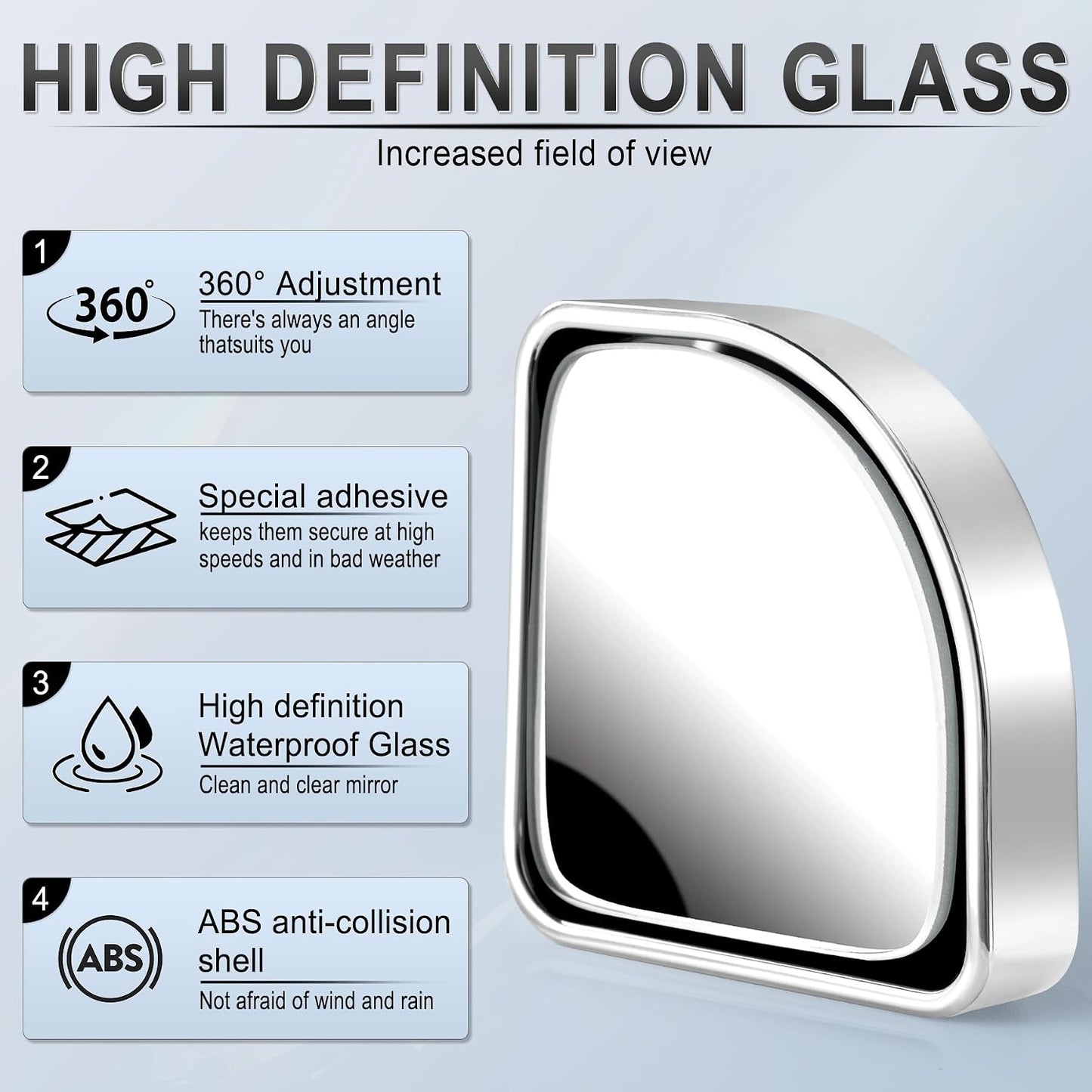 LivTee 2PCS Round Blind Spot Mirror, HD Glass and ABS Housing Convex Wide Angle Rearview Mirror with Adjustable Stick for Universal Car, Black