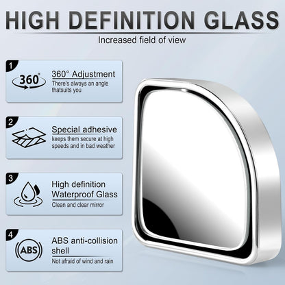 LivTee 2PCS Round Blind Spot Mirror, HD Glass and ABS Housing Convex Wide Angle Rearview Mirror with Adjustable Stick for Universal Car, Black