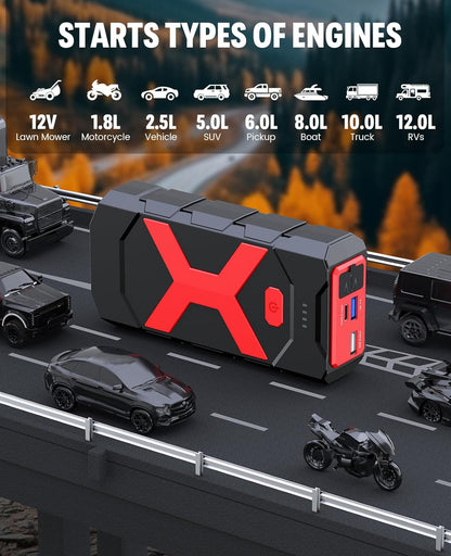 BOOKOO Car Battery Jump Starter 4000A,16000mAh Portable Battery Jumper Cables for Car 8L Gas 7L Diesel Engines,Jump Box with USB QC 3.0 PD 18W Fast Charging,3 LED Modes with SOS for Emergency Use