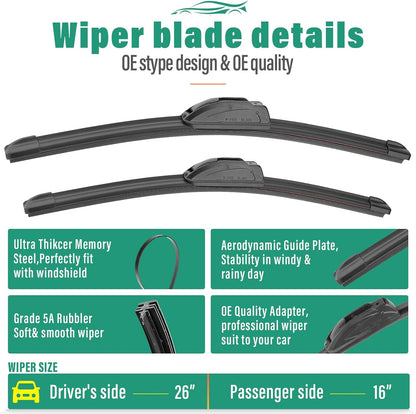 26" 16" 11" Windshield Wiper Blades Replacement for Chevrolet Chevy Trax 2024 2025 2026 Premium All Weather Front Rear Wipers Set - OEM Quality (Pack of 3) - Colors E