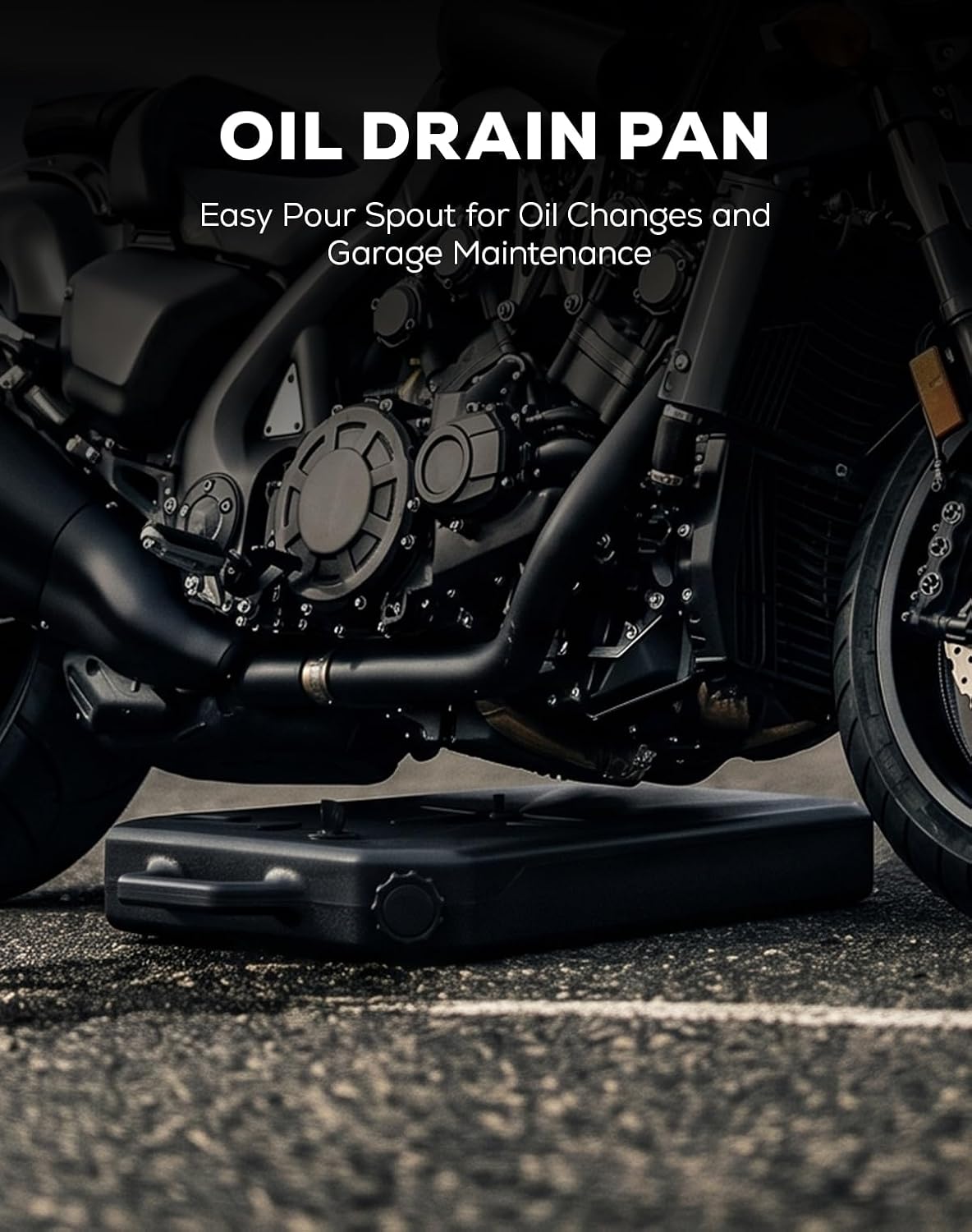 XFMT Oil Drain Pan 10 Quart Low Profile Oil Drain Container for Oil Change, Panel Groove Design, with Portable Handle & Sealing Caps, Universal Fit For Motorcycle Car ATV