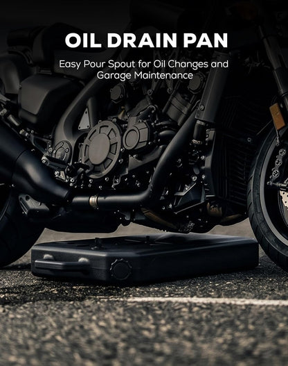 XFMT Oil Drain Pan 10 Quart Low Profile Oil Drain Container for Oil Change, Panel Groove Design, with Portable Handle & Sealing Caps, Universal Fit For Motorcycle Car ATV