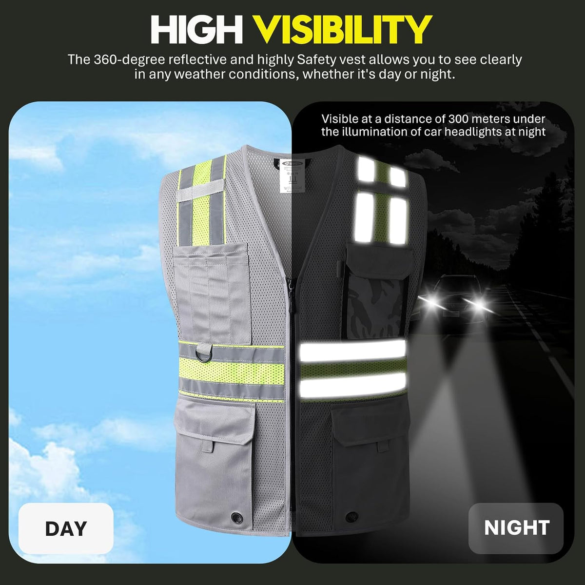 JKSafety Safety Vest for Men Women Hi Vis Relfective Vest with Pockets High Visibility Meet ANSI Standard