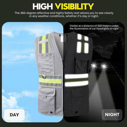 JKSafety Safety Vest for Men Women Hi Vis Relfective Vest with Pockets High Visibility Meet ANSI Standard