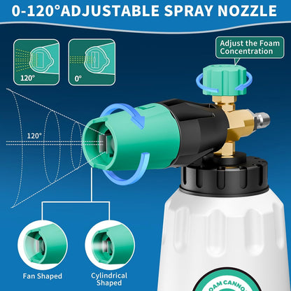 Pressure Washer Gun with Foam Cannon Car Wash Kit, Dual Channels-Foam/Water in 1s,1/4 Inch Quick Dual Connector Accessory for Car Wash Foam Gun & Pressure Washer Gun,with 5-Nozzle 3/8″ Swivel QC