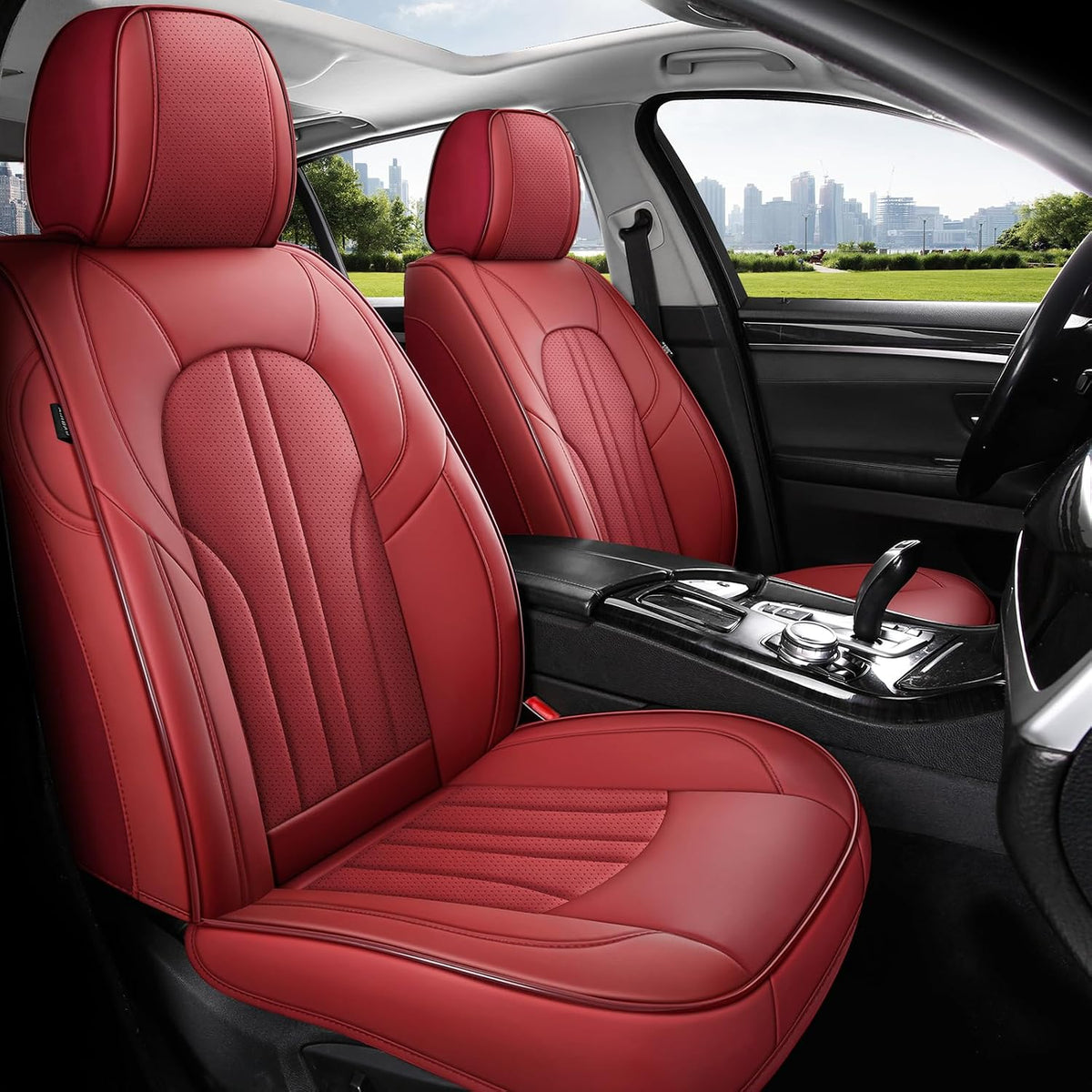 MINGBRON Car Seat Cover Full Set, Leather Car Seat Cover, Waterproof Seat Covers, Car Seat Cushion, Nappa Leather Seat Covers Car Seat Protector Universal Fit Most Cars Black