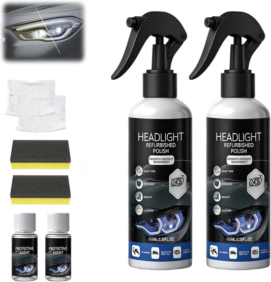 2Pcs Car Headlight Restoration Polishing Kits,Headlight Restoration Kit,Multifunctional Car Headlight Polishing for All Vehicle Types,Headlight Cleaner and Restorer Kit (100ml+20ml)