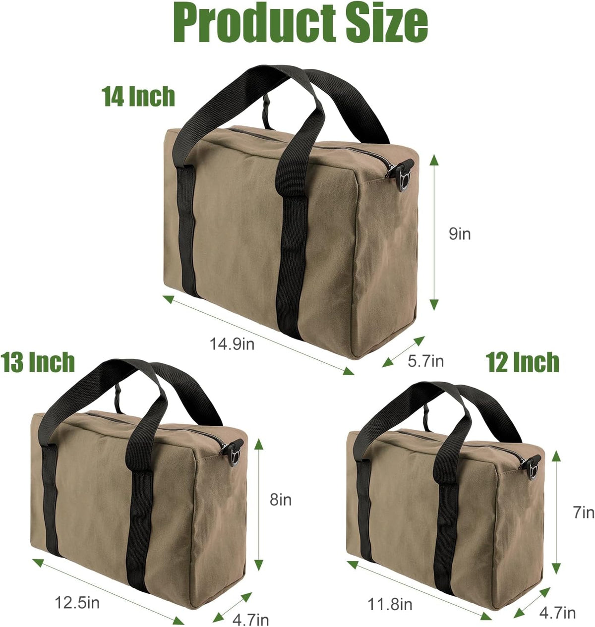 Small Tool Bag,Close Top Wide Mouth Tool Organizer Bag,Large Capacity Tool Bags for Men,Canvas Tool Storage Bag for Storage Handbag for Screwdrivers,Wrench,Pliers Hand Tools (black, 12 Inch)