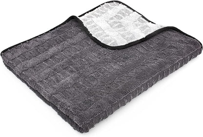 The Rag Company Gauntlet Car Drying Towel, Ultra-Absorbent 70/30 Blend Korean Microfiber, Dries Vehicles Faster Without Scratching, 900 GSM, 30x36 Inches, Ice Grey/Grey, 1-Pack