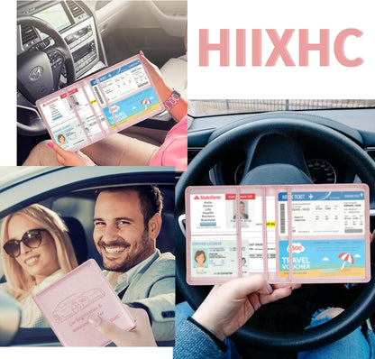 Car Registration and Insurance Card Holder - Leather Vehicle Glove Box Automobile Documents Paperwork Wallet Case Organizer for ID, Driver's License, Key, Cards - Car Accessories for Women&Men