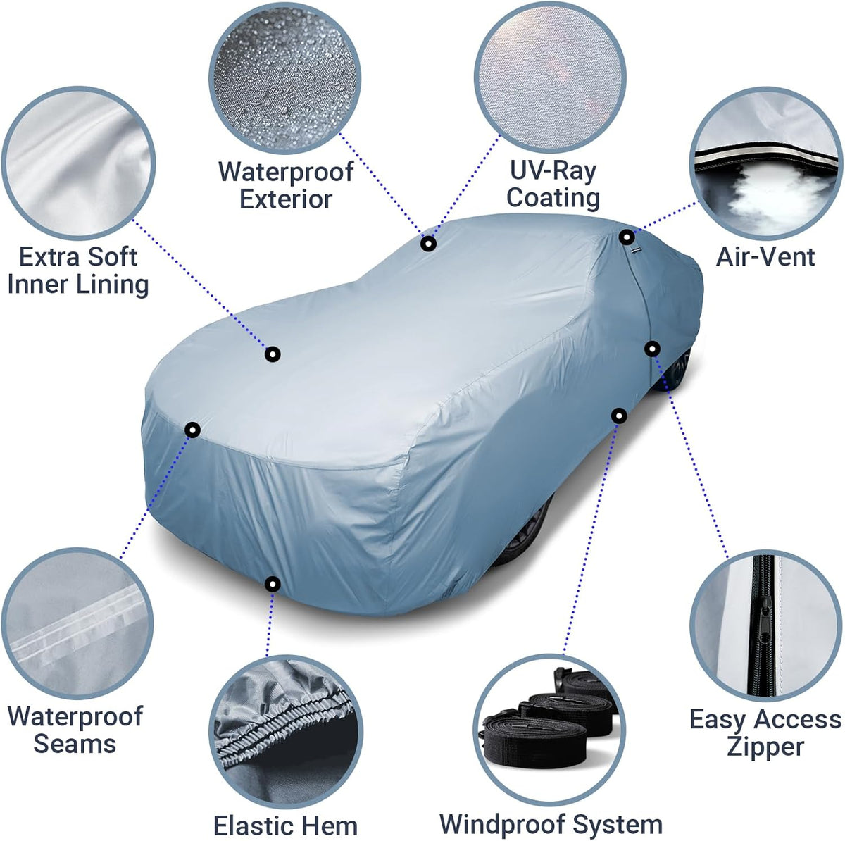 iCarCover 15-Layer Car Cover Waterproof All Weather | Premium Quality Car Covers for Automobiles, UV Protection, El Camino, Impala, Bel Air, Monte Carlo, Galaxie, Charger, Size C21 (See Size Chart) - Colors A