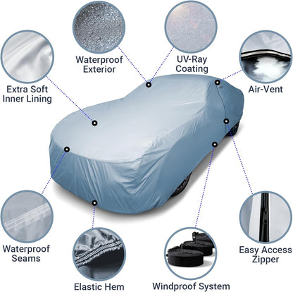 iCarCover 15-Layer Car Cover Waterproof All Weather | Premium Quality Car Covers for Automobiles, UV Protection, El Camino, Impala, Bel Air, Monte Carlo, Galaxie, Charger, Size C21 (See Size Chart) - Colors C