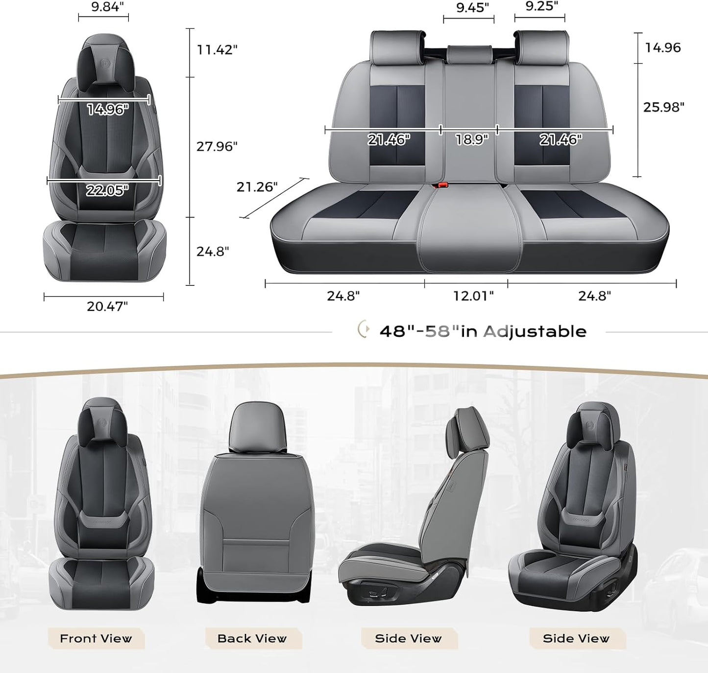 Coverado Seat Covers Full Set, Black Seat Covers for Cars 5 Seats, Car Seat Protector, Waterproof Nappa Leather Car Seat Cushion, Front and Rear Car Seat Cover Fit for Most Sedans SUV Pick-up Truck - Colors A
