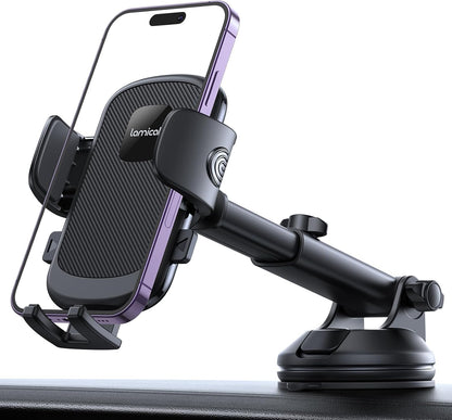 Lamicall Car Phone Holder - [Strongest Military-Grade Suction Cup] 360° Rotation Phone Holders for Your Car Quick Release Adjustable Phone Mount for Car Dashboard for iPhone 17 16 Pro Max Galaxy Truck
