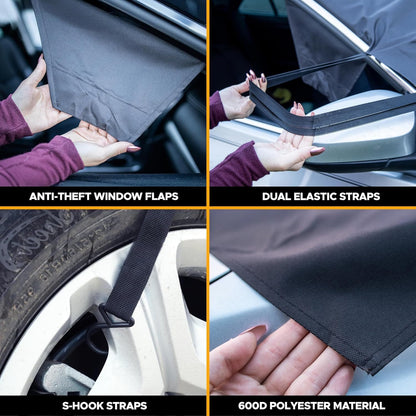 EcoNour Windshield Cover for Ice and Snow - Universal Fit for Car, SUV, Truck, Heavy Duty 600D Oxford Fabric Frost Protector for Ice & Sleet, Includes Anti-Theft Straps, Medium (69"x42")