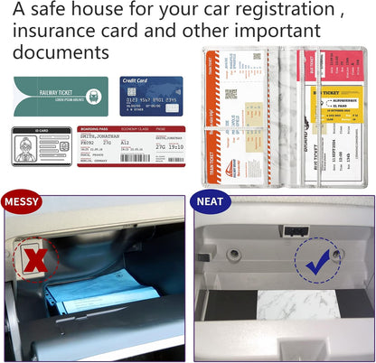 Car Registration and Insurance Card Holder - Leather Vehicle Glove Box Automobile Documents Paperwork Wallet Case Organizer for ID, Driver's License, Key, Cards - Car Accessories for Women&Men