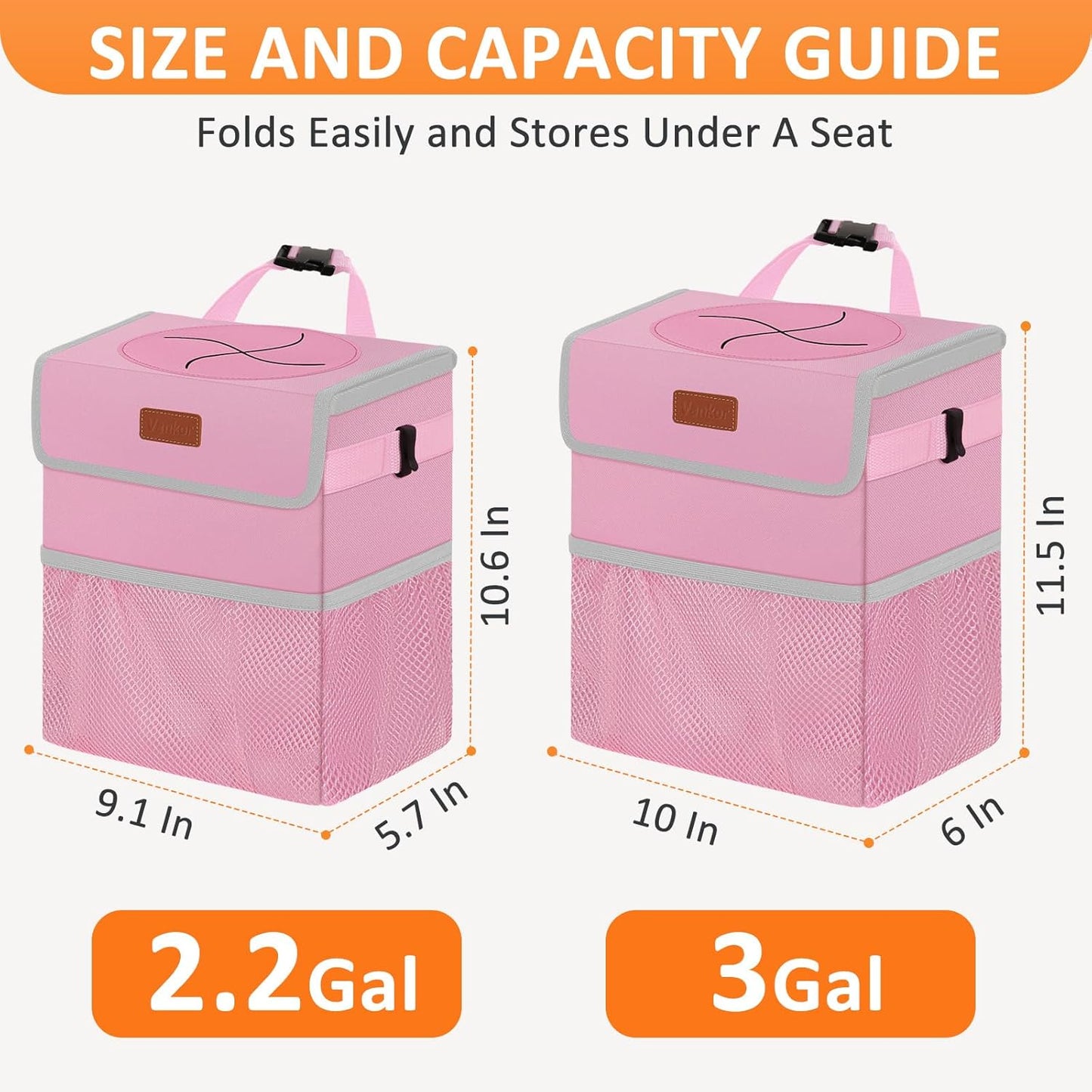 Vankor Car Trash Can Bin with Lid Hanging for Back Seat, Car Accessories for Women Men Leak Proof Automotive Garbage Cans Leakproof Vehicle Trash Can for Truck SUV Black